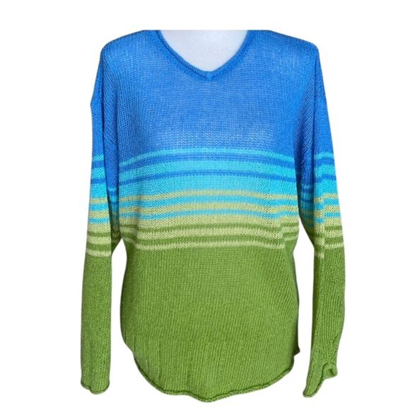 Sigrid Olsen Sport Open Weave Banded Stripe Sweater Long Sleeve Size Medium - Picture 1 of 9